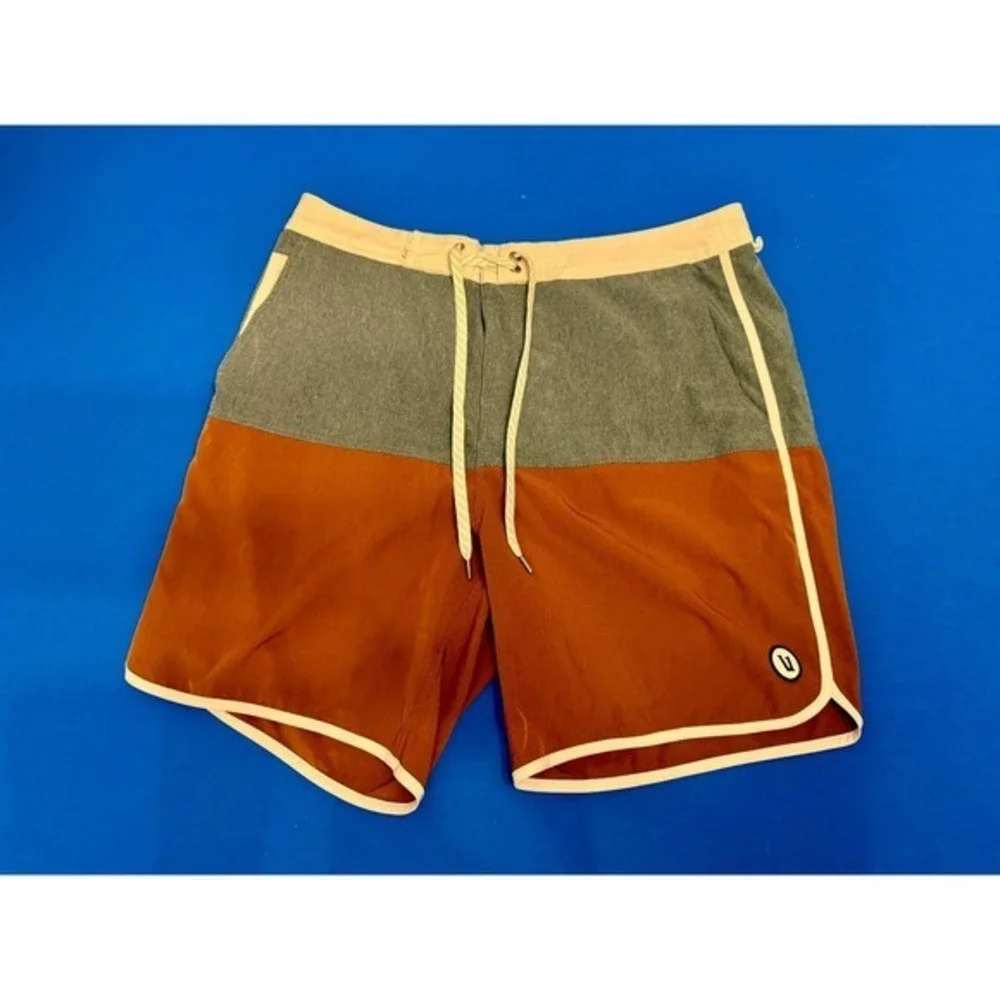 Vuori Colorblock Board Shorts Orange Gray V314 Size‎ 33 Surf Swim Trunks
